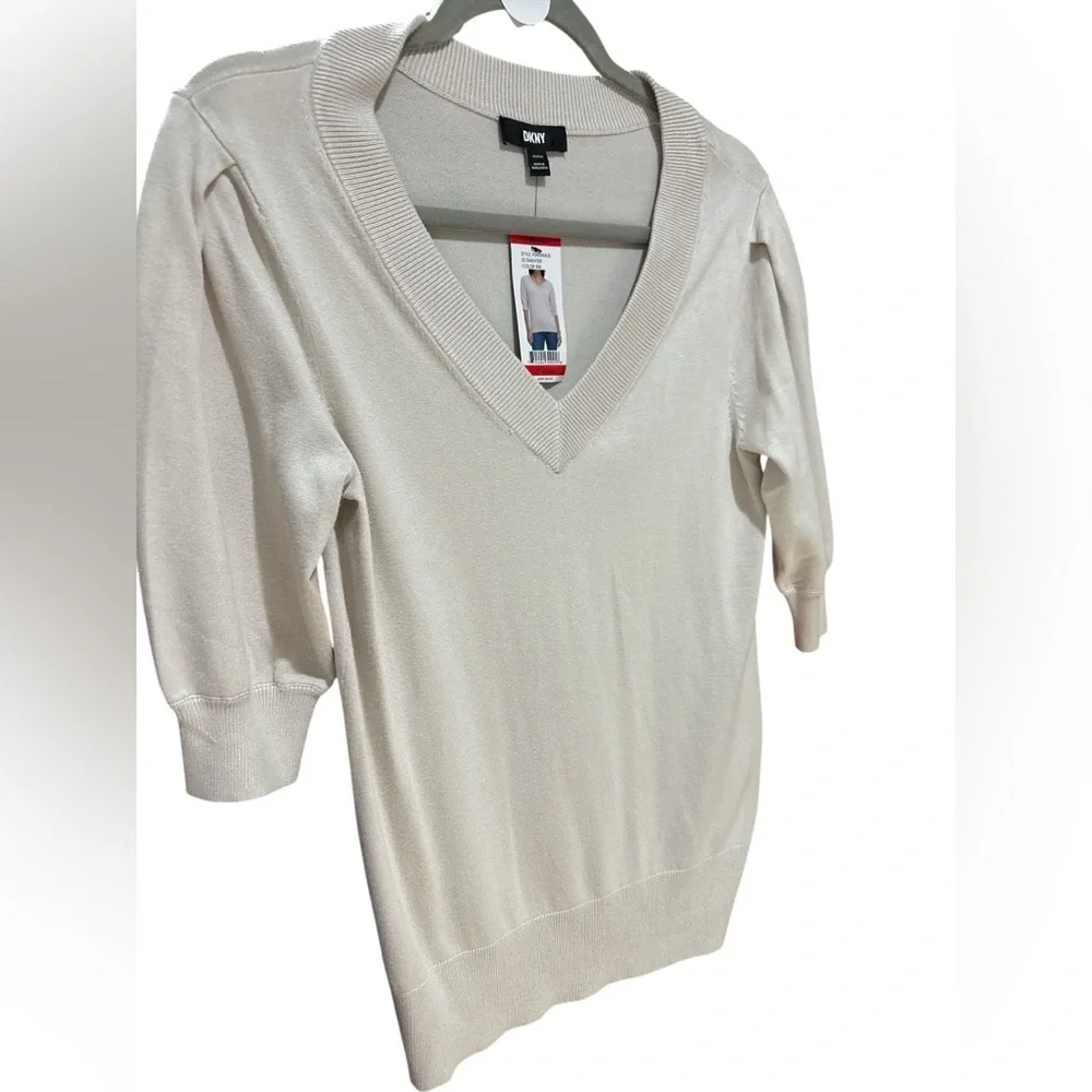 DKNY Soft Beige V-Neck Top